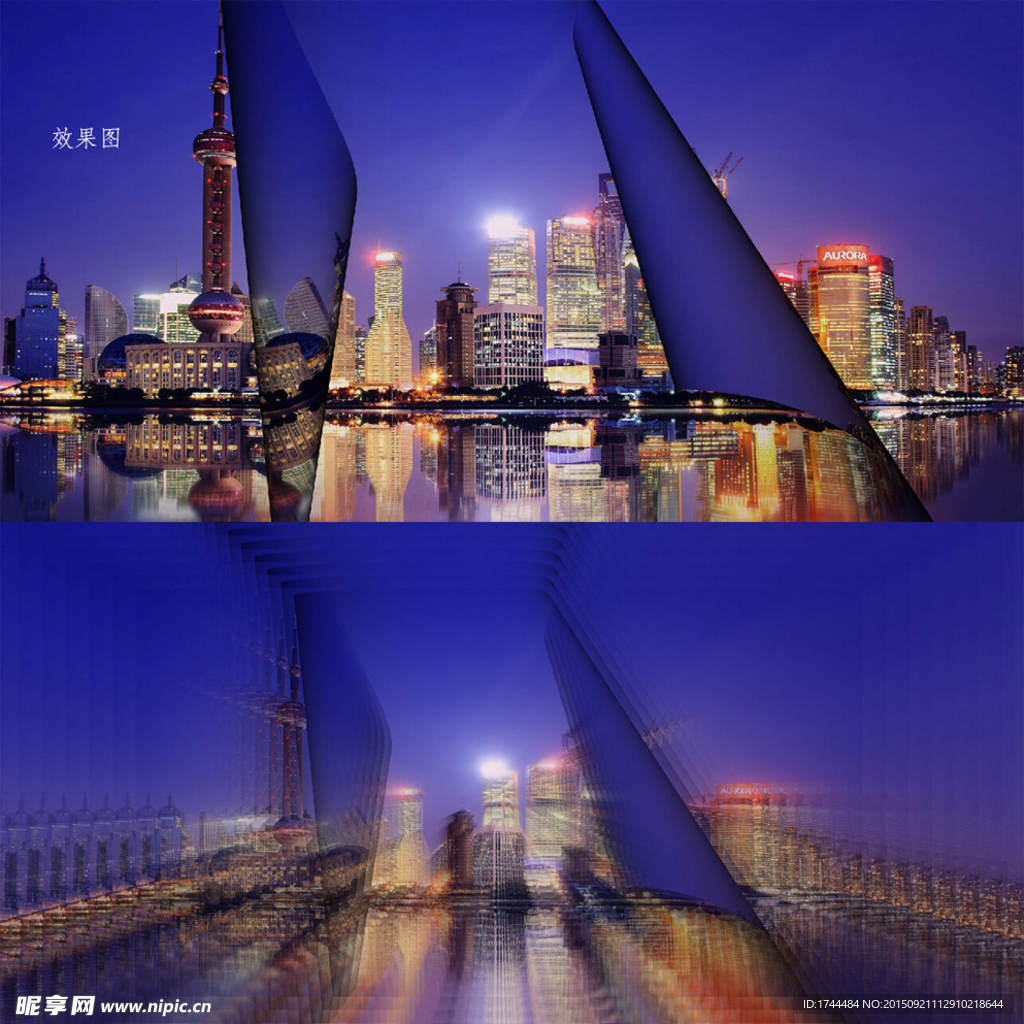 上海东方明珠夜景模糊特效动态