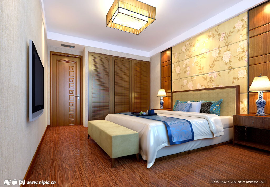 新中式卧室效果图及模型
