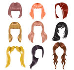 彩色女子发型设计矢量图