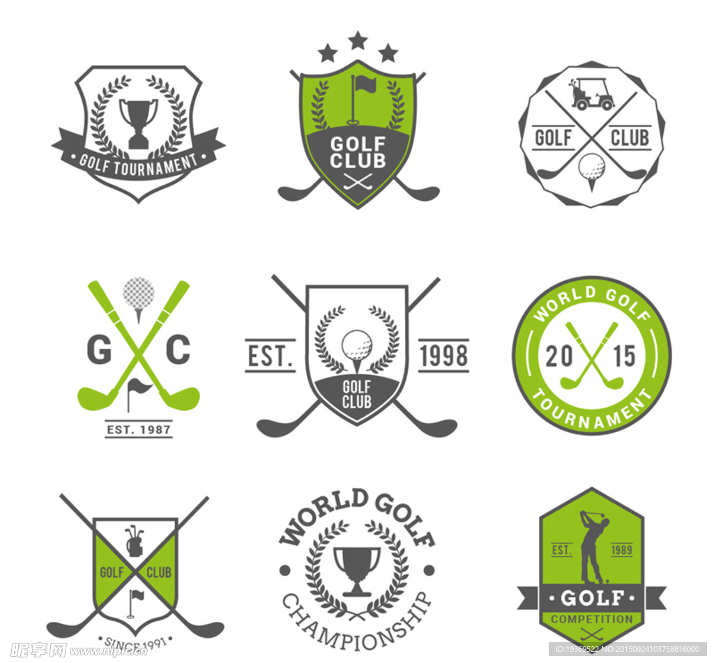 绿色高尔夫俱乐部标签矢量图