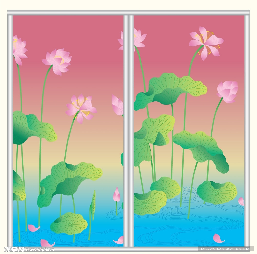 荷花移门