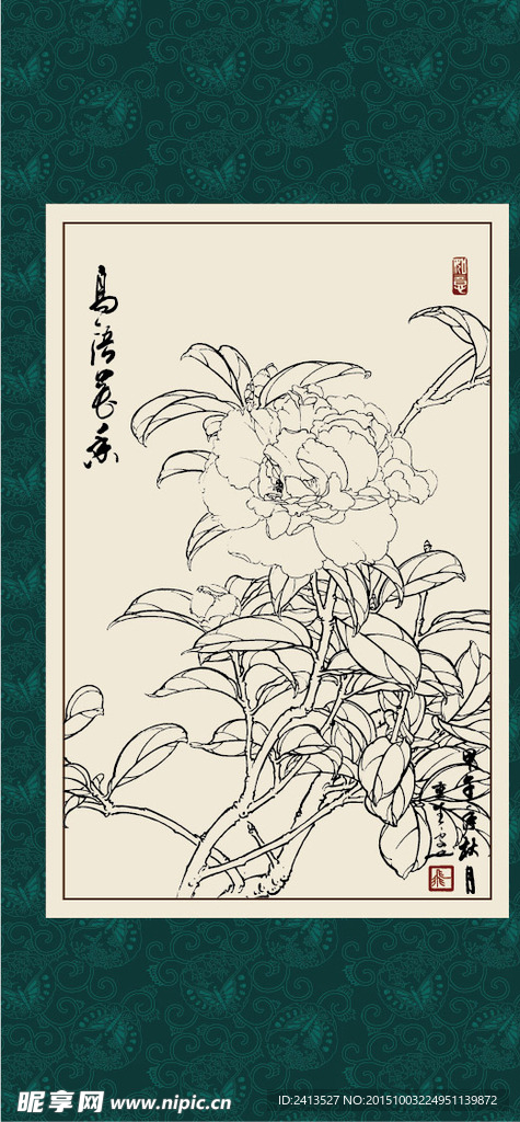 白描茶花