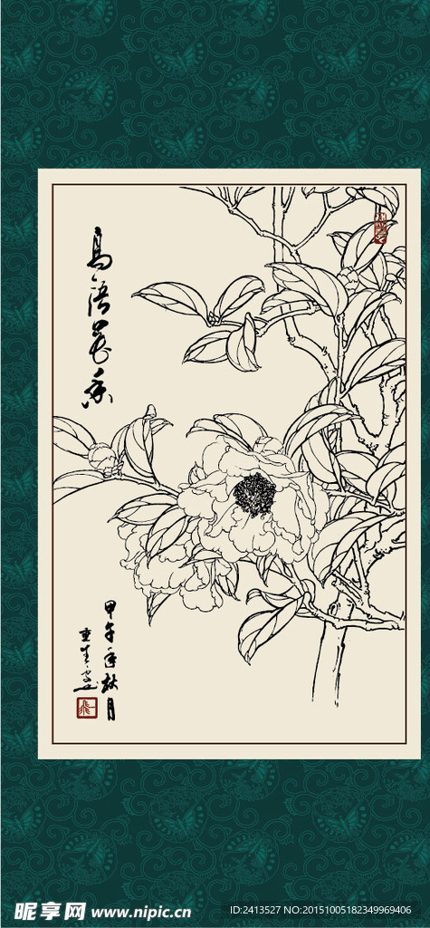 白描茶花