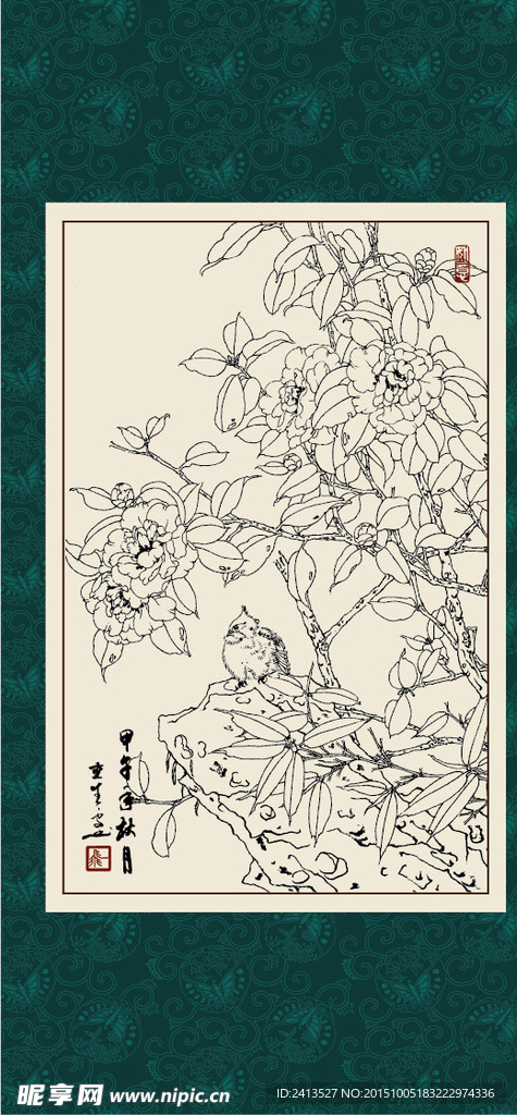 白描茶花