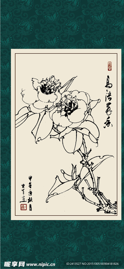 白描茶花