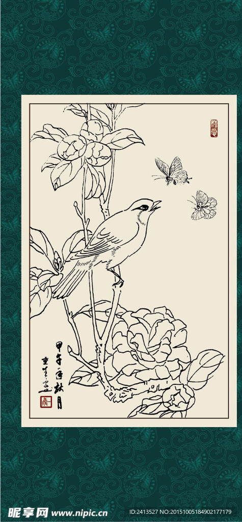 白描茶花