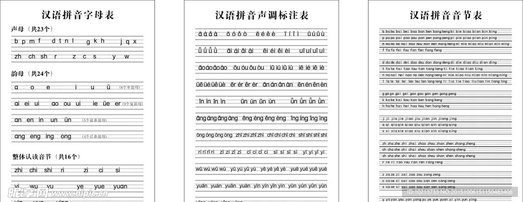 汉语拼音字母表 声调表 音节表