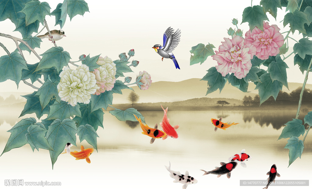 九鱼图 花鸟图