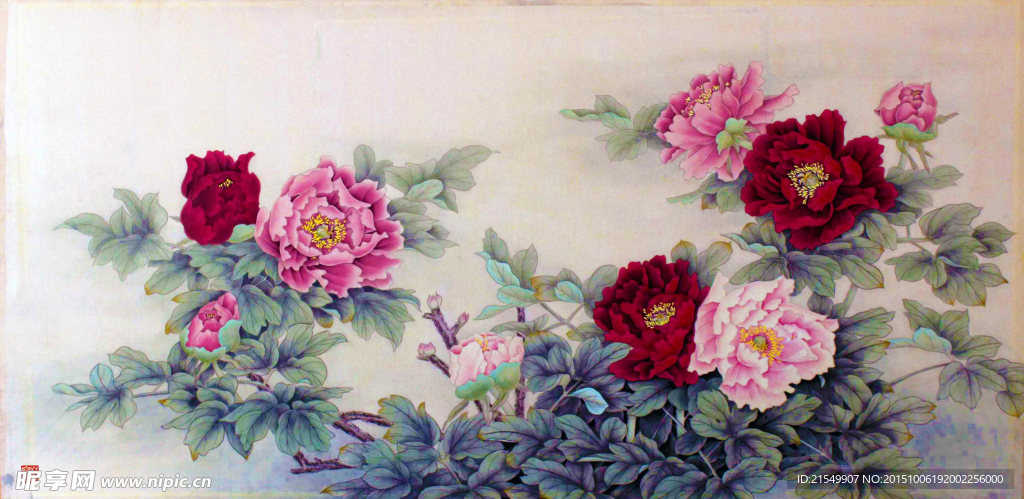 工笔画牡丹花开富贵