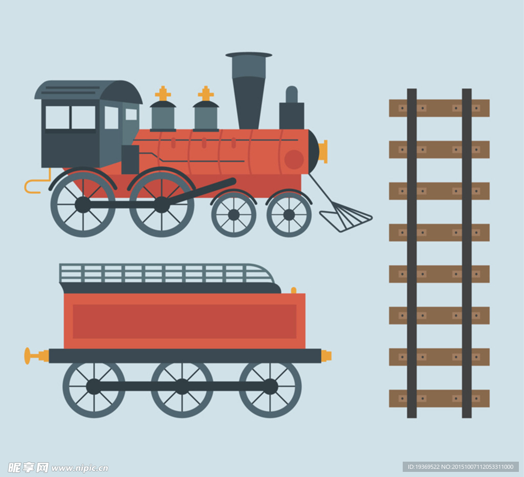 蒸汽火车和轨道矢量素材