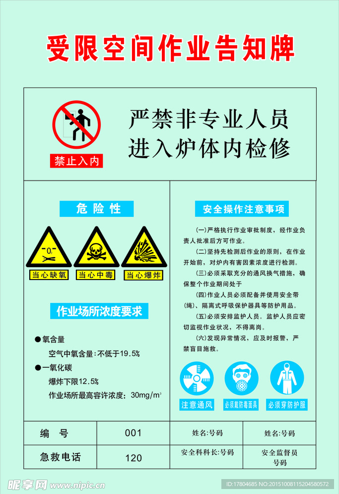 受限空间作业告知牌