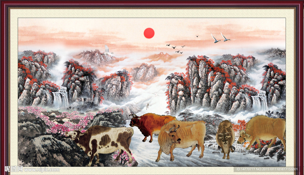 五牛图国画