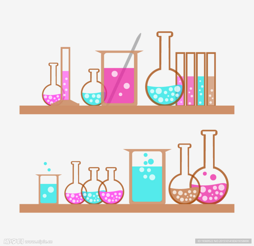 彩绘化学实验器皿矢量素材