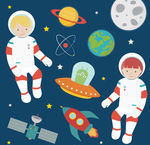 童趣太空探险插画矢量素材