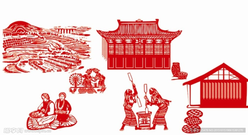 民俗剪纸 农家乐 剪影
