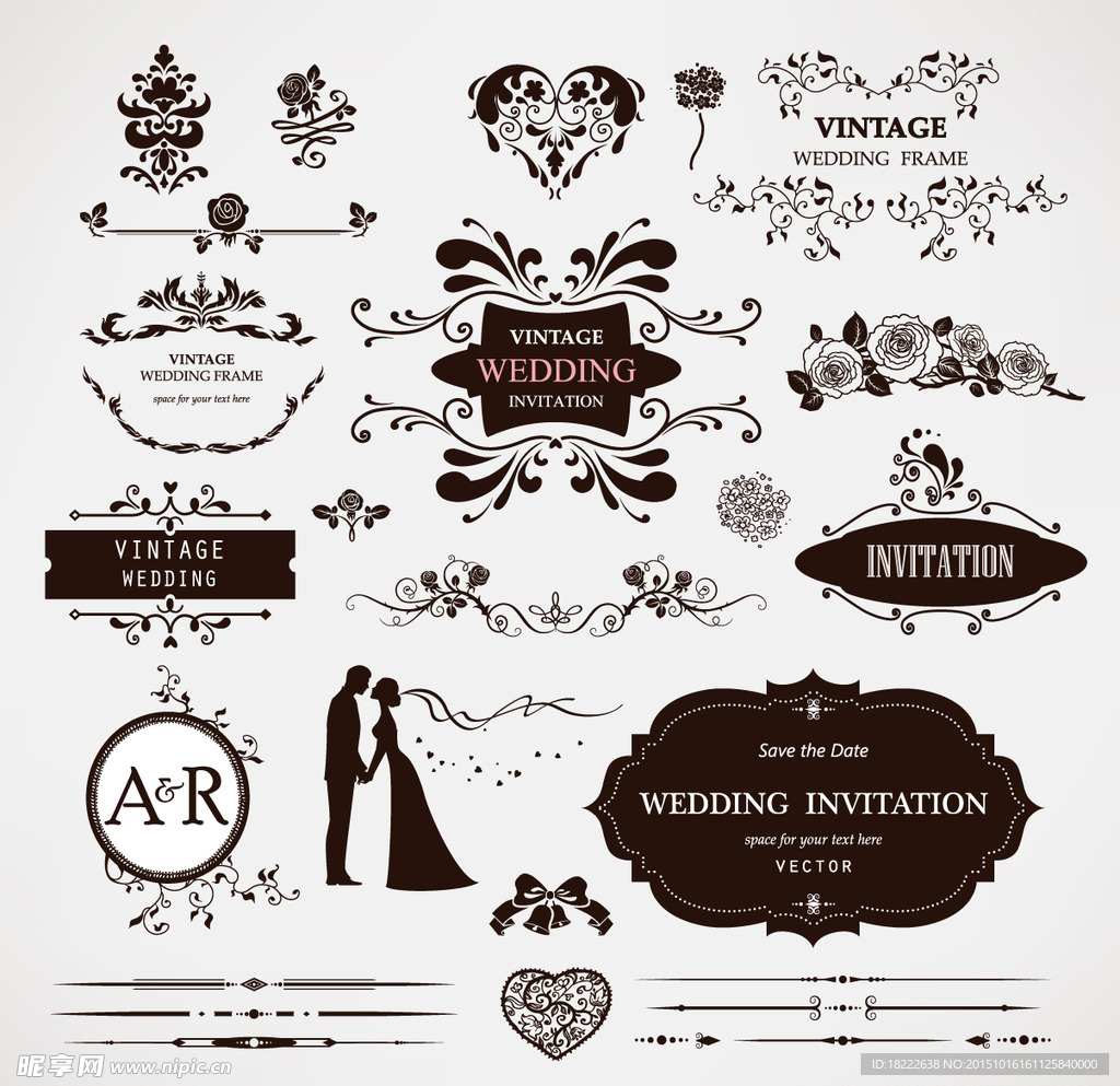 欧式传统婚礼花边矢量图