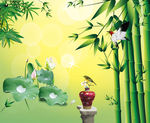 竹子荷花绚丽背景