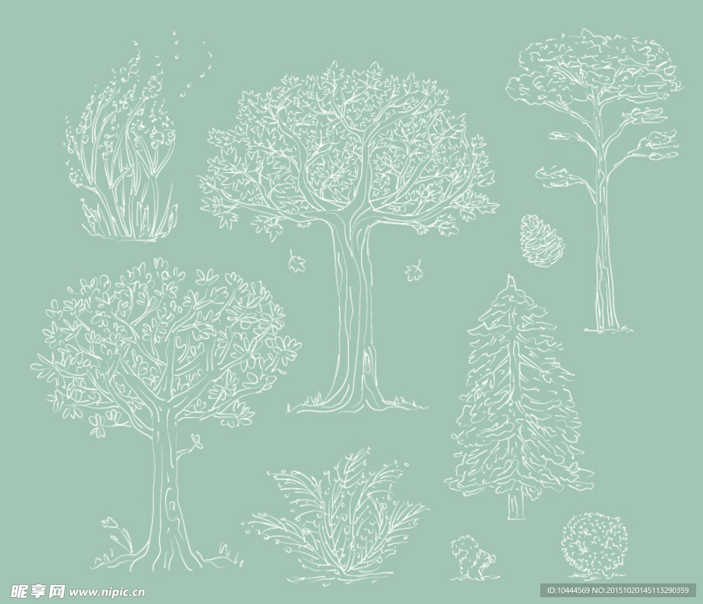 树木 植物 手绘 线稿 时尚