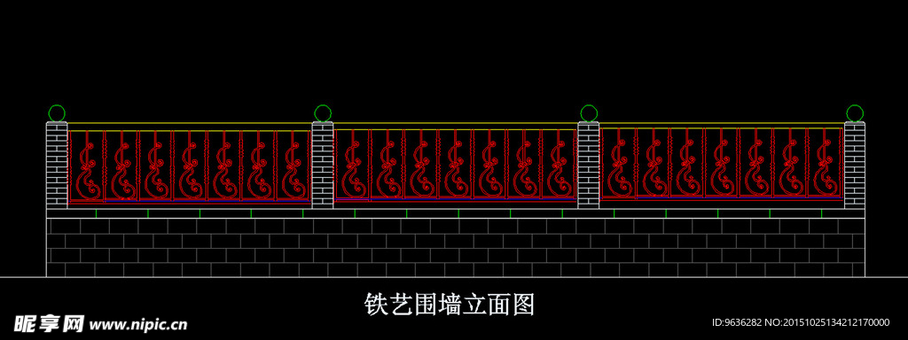 精美铁艺栏杆围墙设计原大图