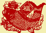 鲤鱼荷花福字剪纸纹样