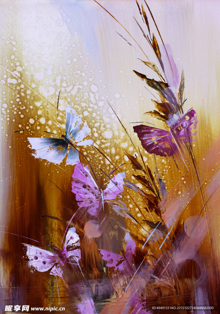 水彩画  风景油画 蝴蝶