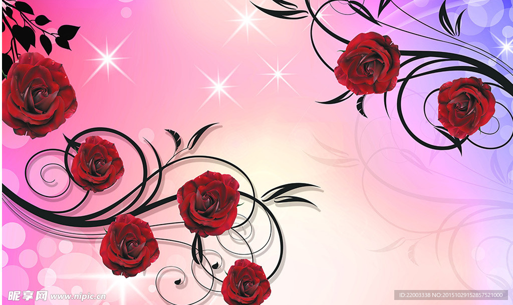 浪漫玫瑰花朵电视背景墙