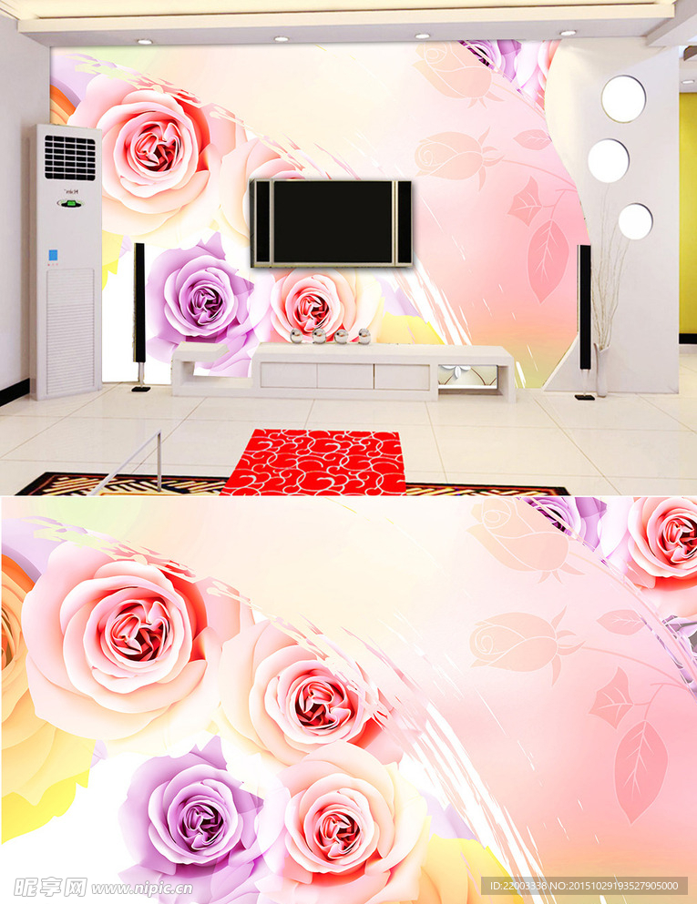 浪漫玫瑰花朵电视背景墙