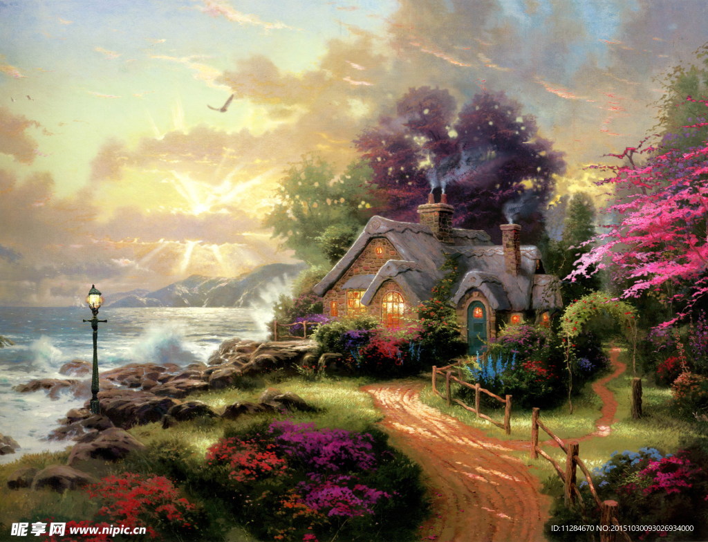 油画海边小屋