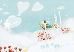 卡通 雪地 风景 房子