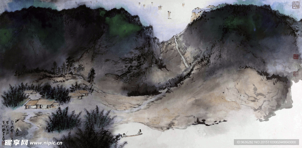 张大千高清泼墨山水国画