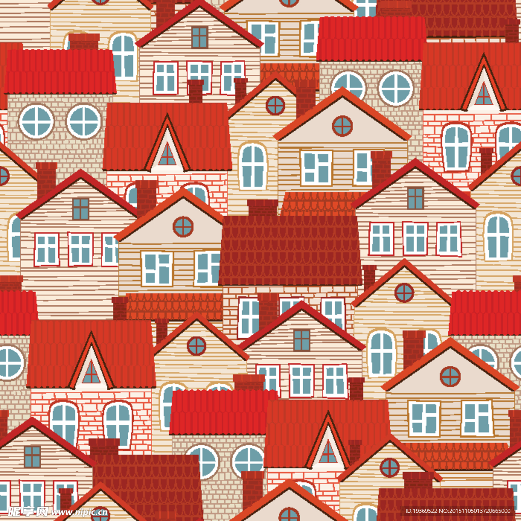 红色屋顶房屋背景矢量素材