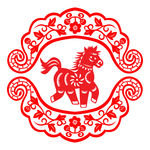 可爱新春马年剪纸背景矢量素材