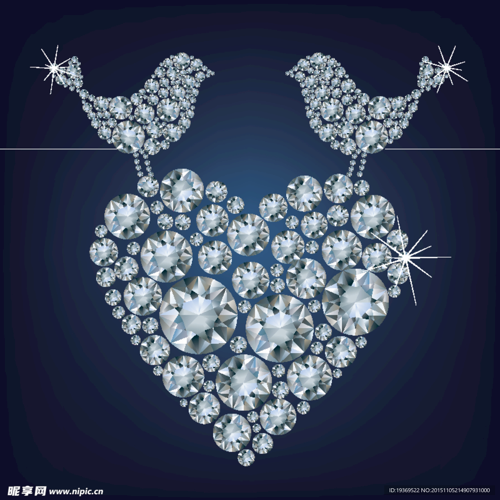 钻石鸟与爱心设计矢量素材