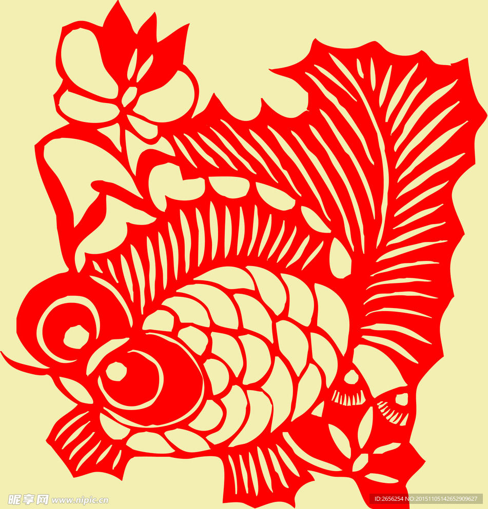 水泡眼金鱼窗花剪纸纹样