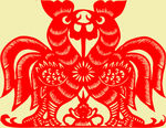 对称公鸡剪纸窗花