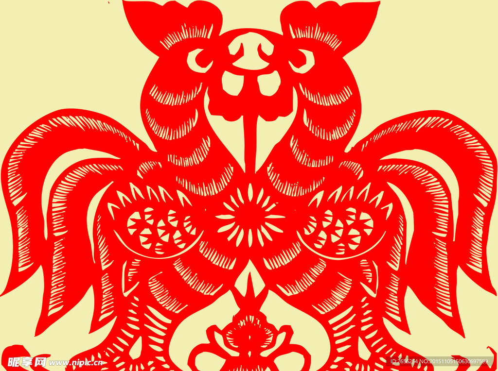 对称公鸡剪纸窗花