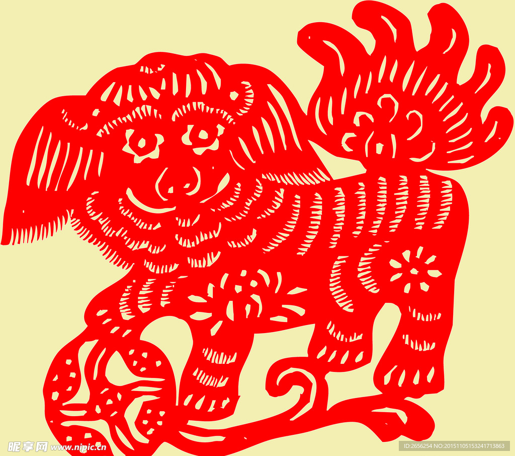 绣球小狗窗花剪纸