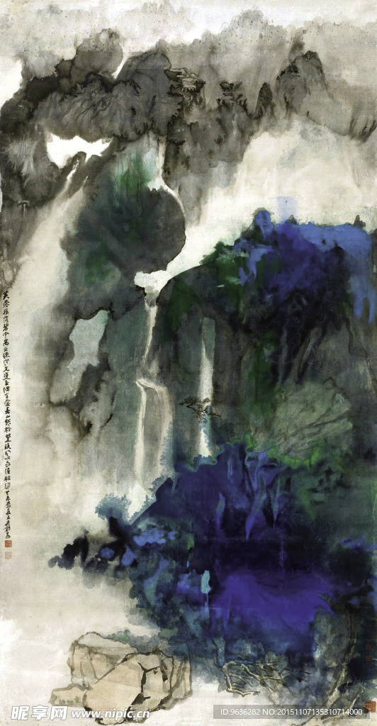张大千传世名作山水泼墨国画高清