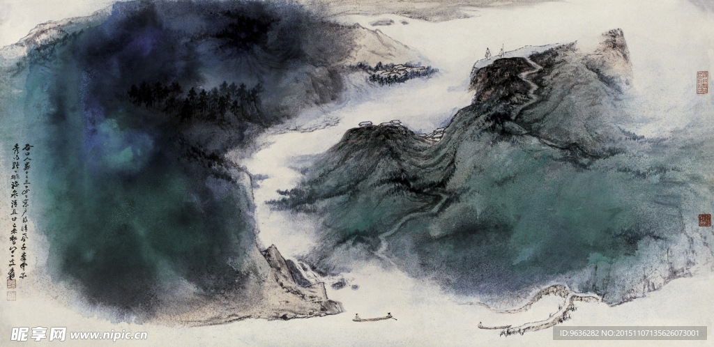 张大千传世名作山水泼墨国画高清