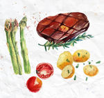 美味煎牛排水彩画矢量素材