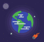 太空中的地球和火箭矢量图