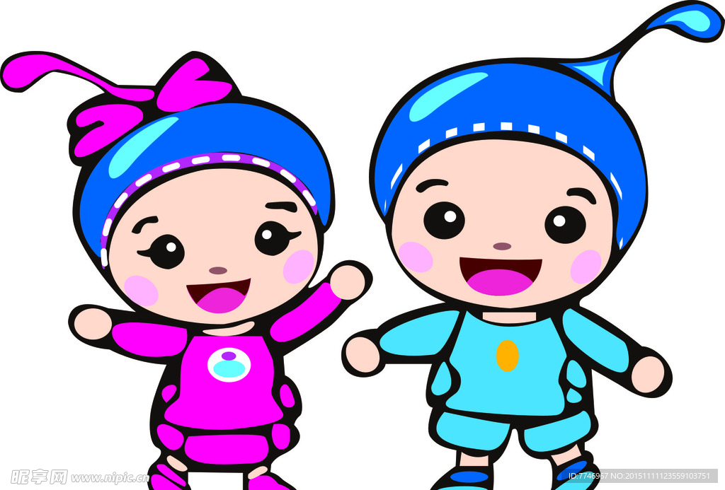 卡通两个小孩奇卡国际T恤印花