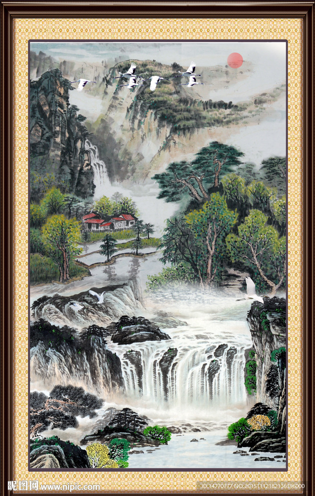 国画山水瀑布