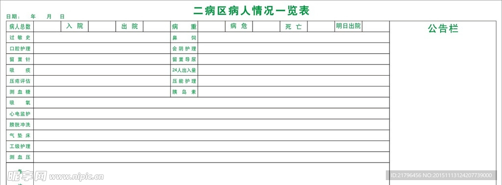 医院病区情况一览表