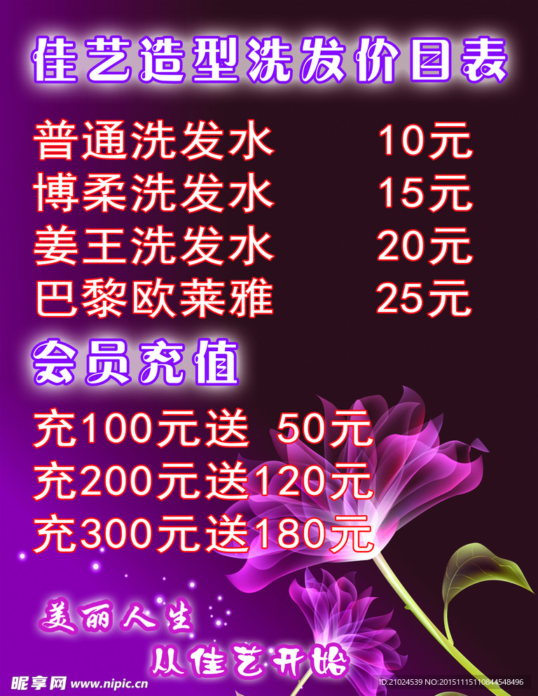 理发店价目表