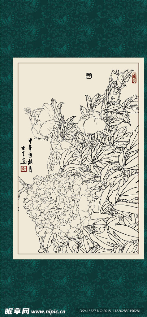 白描牡丹