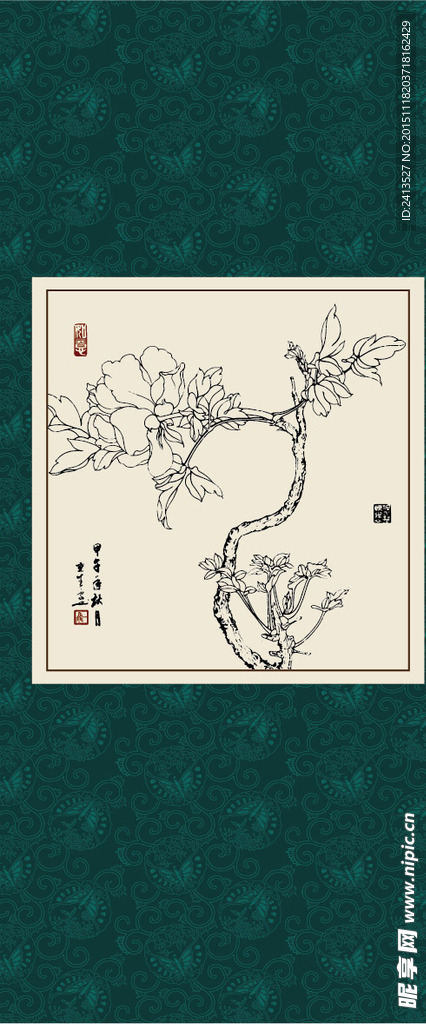 白描牡丹