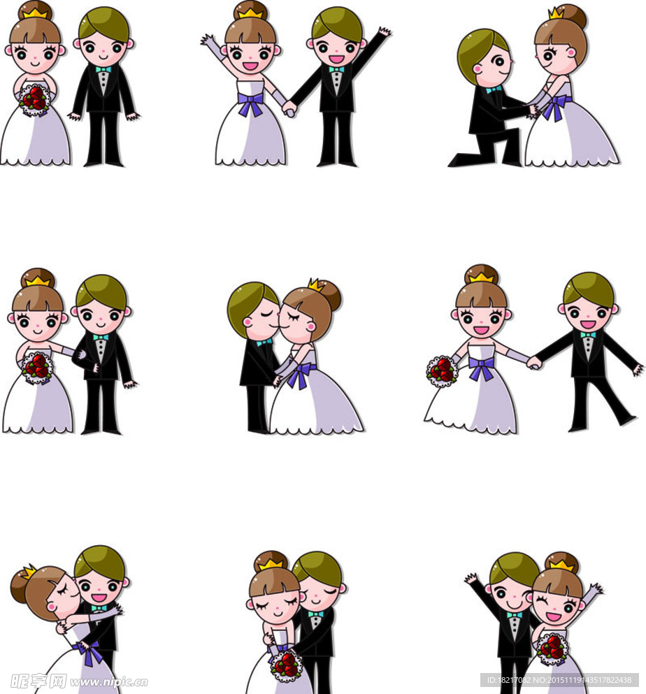 婚礼卡通人物矢量