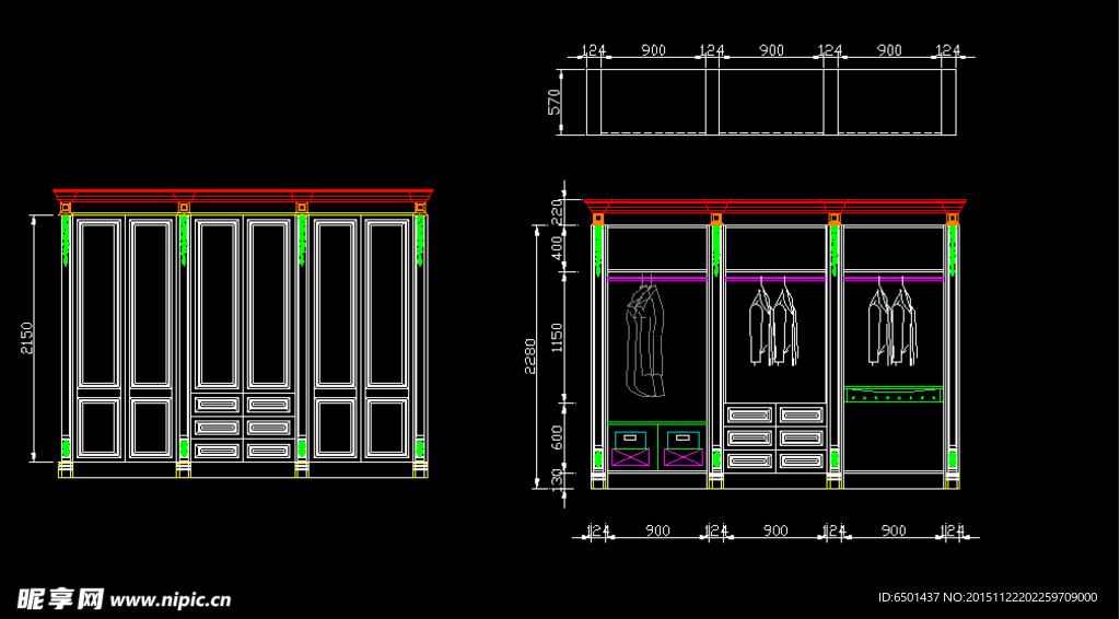 欧式衣柜立面CAD