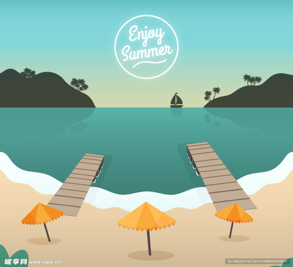 夏日沙滩 插画